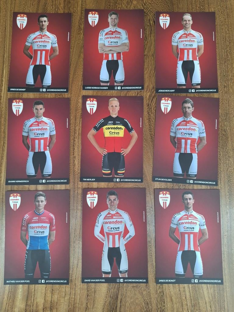 20 wielerkaarten Corendon Circus met o.a MVDP en Tim Merlie, Ophalen of Verzenden, Zo goed als nieuw, Meerdere plaatjes