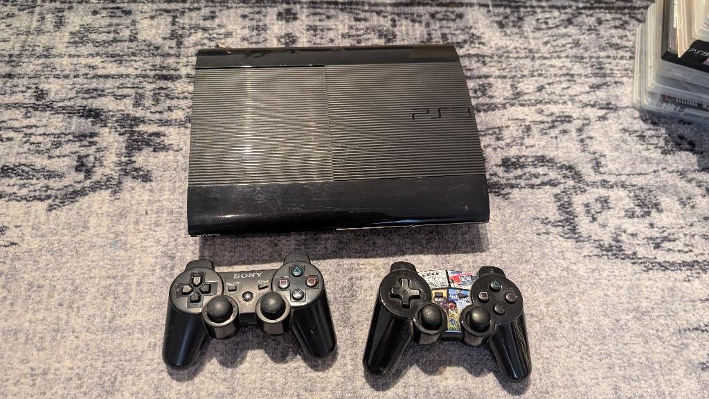 Playstation 3 + Games, Games en Spelcomputers, Spelcomputers | Sony PlayStation 3, Ophalen, Met 2 controllers, Slim, Gebruikt