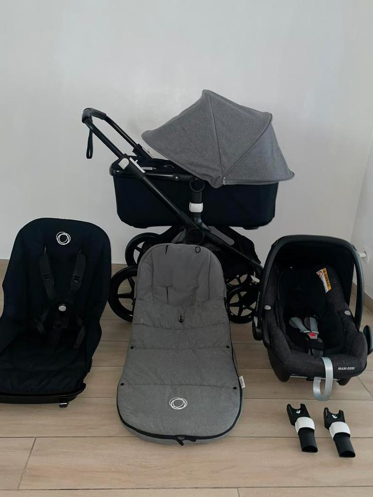 Bugaboo Fox 2 Black/Mélange Gray 3-in-1 Complete, Kinderen en Baby's, Buggy's, Zo goed als nieuw, Maxi-Cosi, Regenhoes, Verstelbare rugleuning
