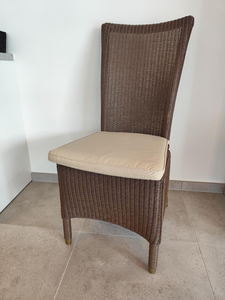 6 rieten eetkamerstoelen met kussen, Huis en Inrichting, Ophalen, Overige kleuren, Riet of Rotan, Zo goed als nieuw