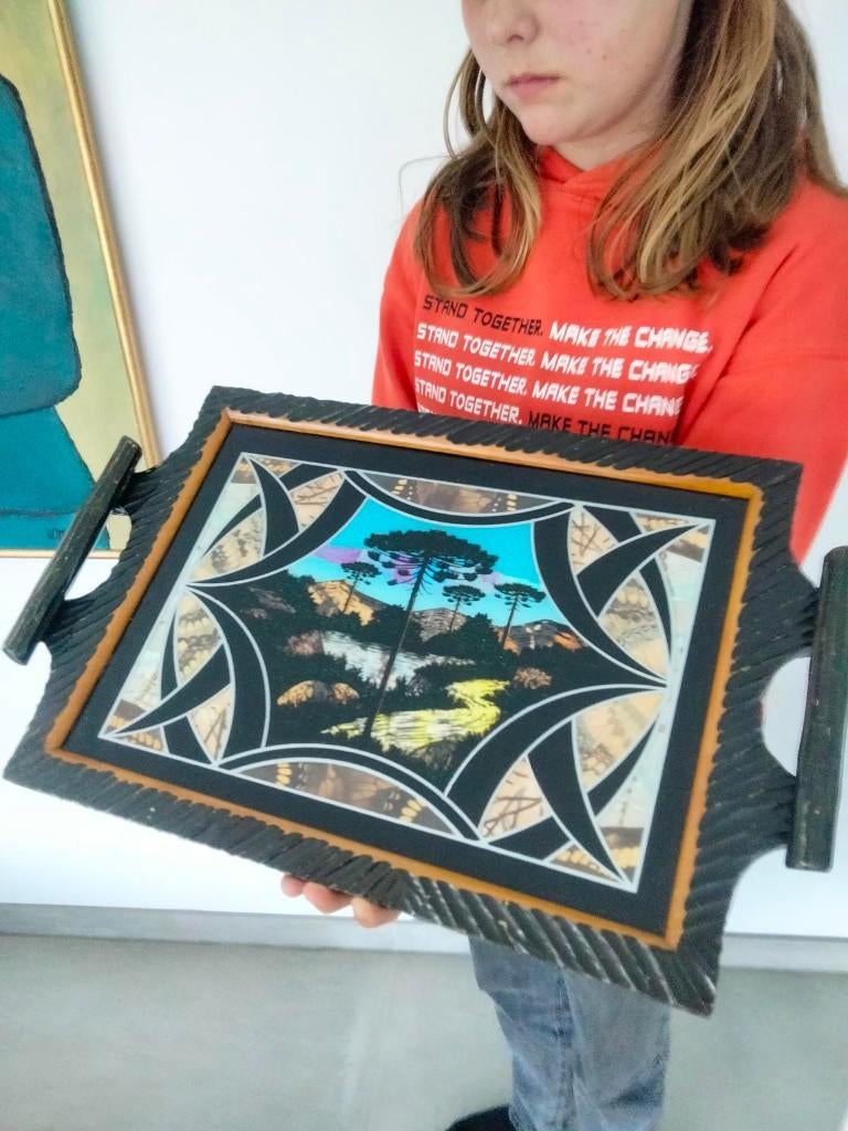 1970s vintage dienblad plateau vlinders taxidermie butterfly, Ophalen of Verzenden, Gebruikt, Rechthoekig