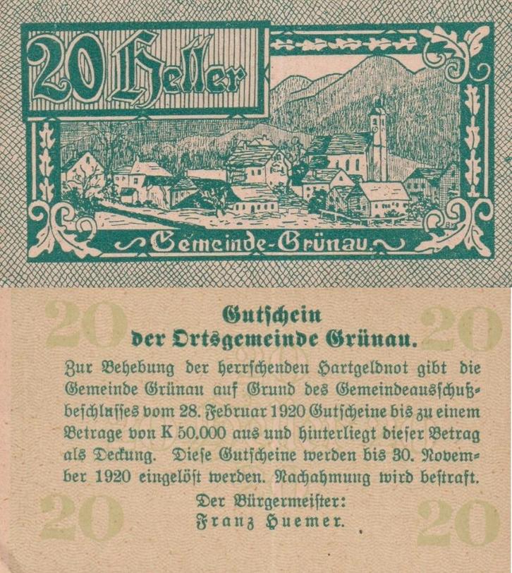 Grünau, Postzegels en Munten, Bankbiljetten | Europa | Niet-Eurobiljetten, Los biljet, Oostenrijk, Ophalen of Verzenden