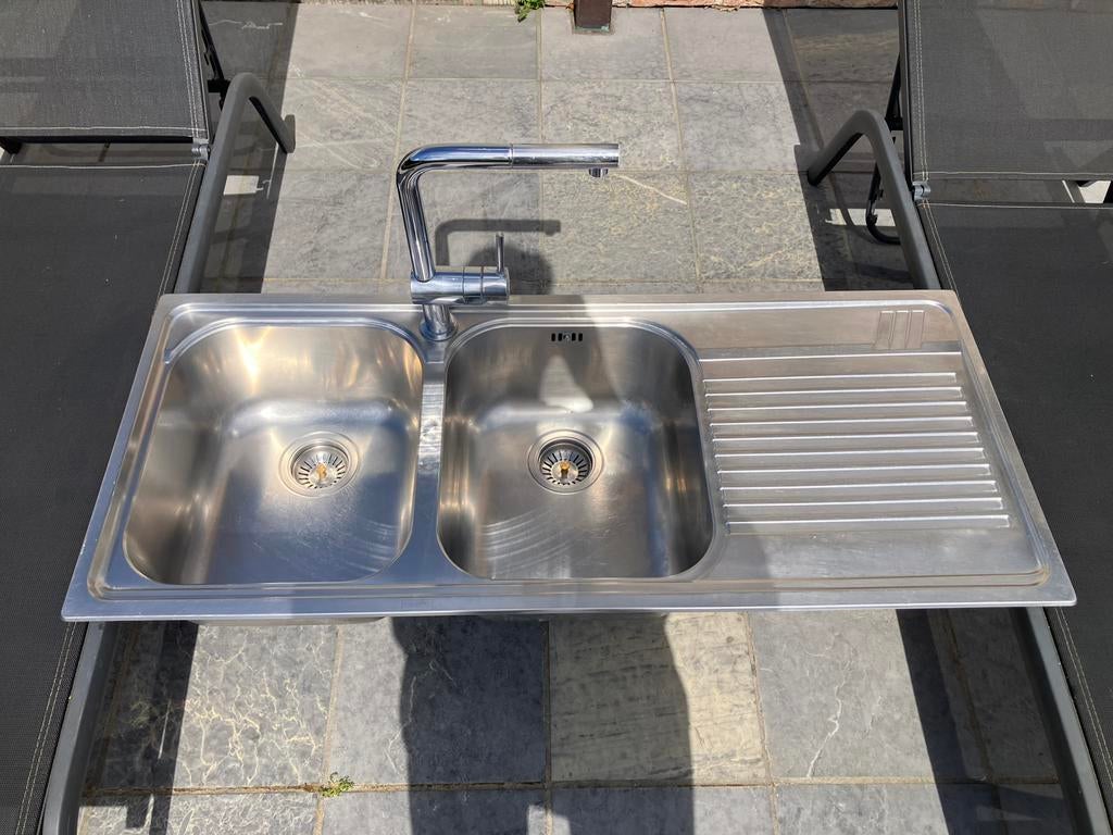 Afwastafel uit Inox merk Franke met kraan Grohe, Doe-het-zelf en Bouw, Sanitair, Zo goed als nieuw, Wastafel, Inox, Ophalen