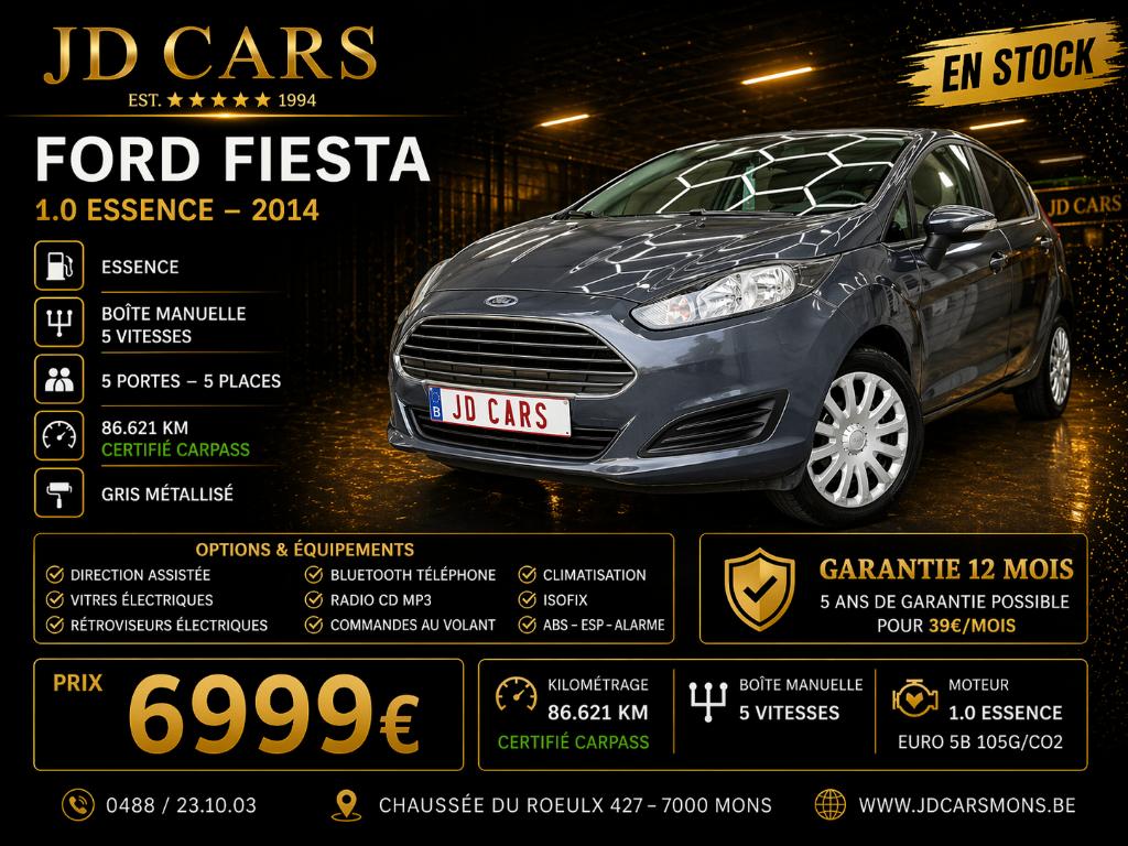 FORD FIESTA 1.0 ESSENCE ‼️GARANTIE 1 AN CTOK‼️, Argent ou Gris, Achat, Euro 6, Entreprise