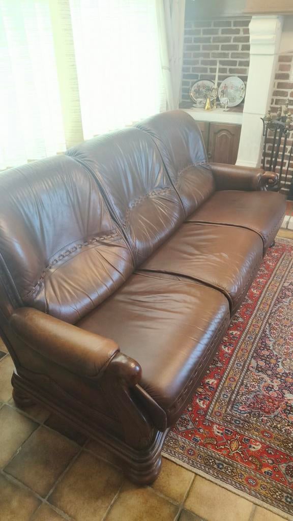 Lederen driezit in zeer goede staat, Ophalen, Gebruikt, Driepersoons, Rechte bank