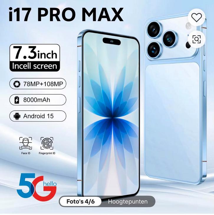 iPhone I17 pro max fonctionnant sur Android = smartphone, Télécoms, Téléphonie mobile | Marques Autre, Neuf, Sans abonnement, Enlèvement