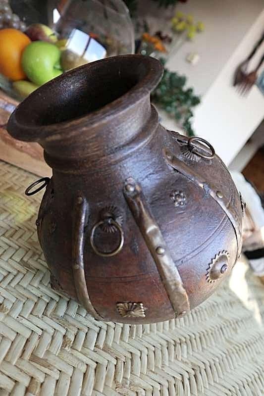 antiek bruin vintage sierende kom bokaal, Antiek en Kunst, Ophalen of Verzenden