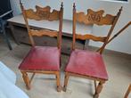 Brocante/ antieke houten stoelen met rode zitting, set van 2, Antiek en Kunst, Ophalen