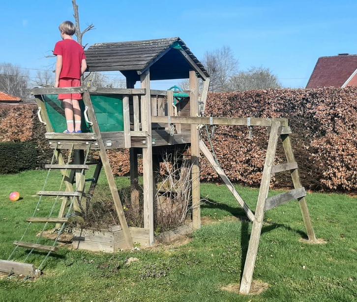 Speeltuig buiten Jungle Gym boot met schommel, Kinderen en Baby's, Speelgoed | Buiten | Speeltoestellen, Gebruikt, Klimtouw, Klimwand