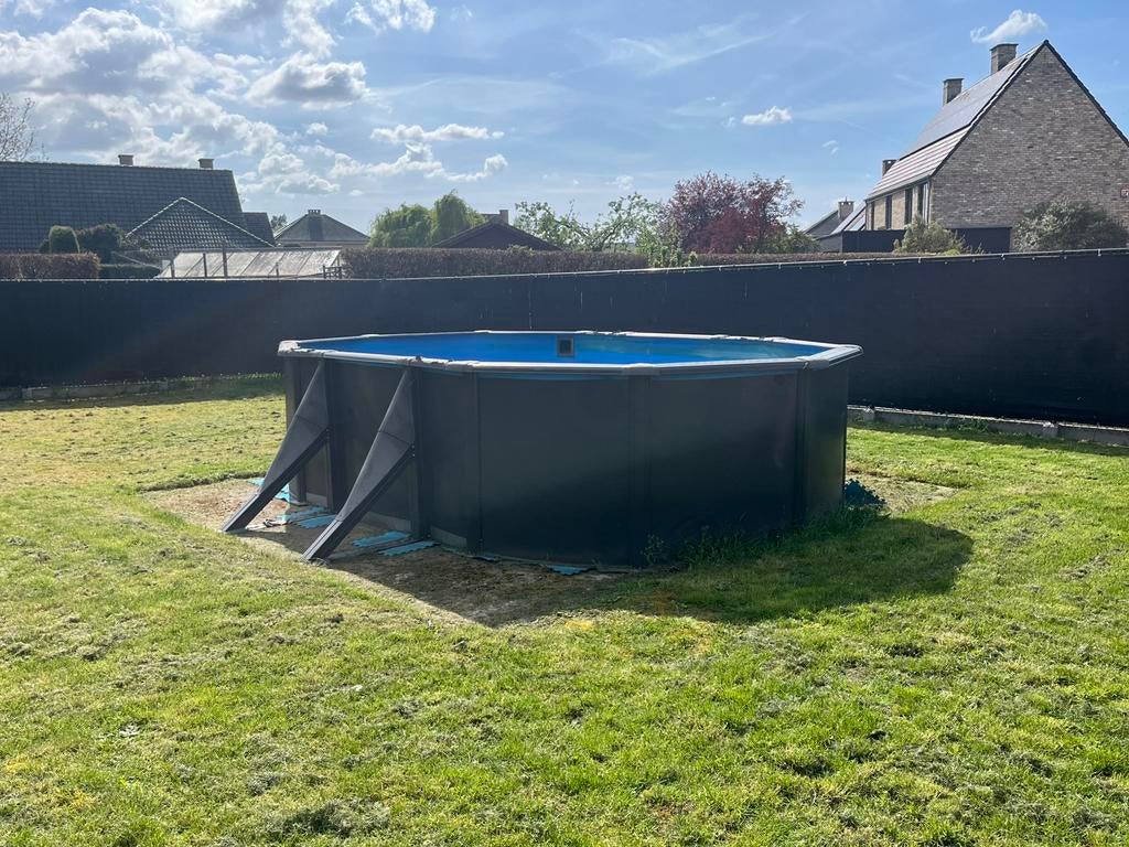 Metalen zwembad, Tuin en Terras, Zwembaden, Gebruikt, Overige typen, 80 tot 120 cm, 400 cm of meer, 300 cm of meer, Ovaal, Ophalen