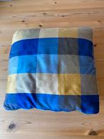 Zijden blauw met okergeel geruit sierkussen, Ophalen, Zo goed als nieuw, Blauw, Vierkant
