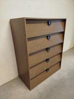 Vintage jaren’60 donkere eik fineer schoenenkast met 5 laden, Huis en Inrichting, Kasten | Schoenenkasten, Ophalen of Verzenden
