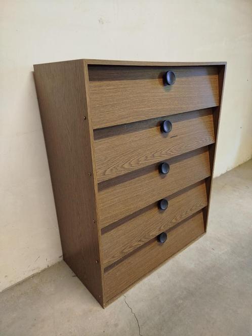 Vintage jaren’60 donkere eik fineer schoenenkast met 5 laden, Huis en Inrichting, Kasten | Schoenenkasten, Gebruikt, Ophalen of Verzenden
