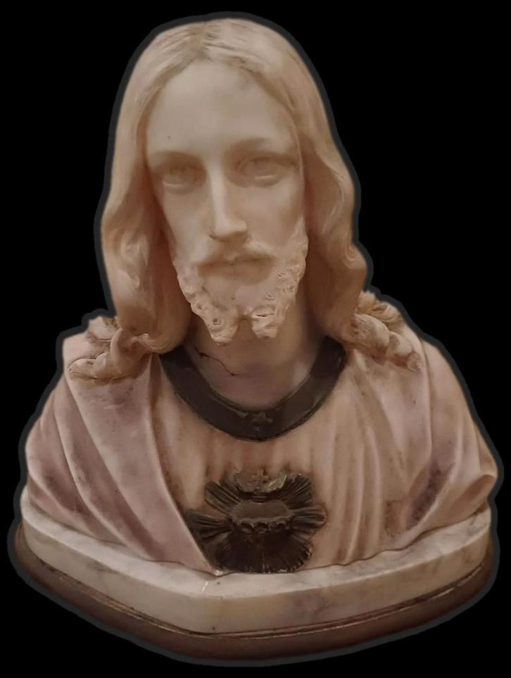 Massieve marmer buste Jezus heilig hart - 35cm héé zwaar!, Antiek en Kunst, Antiek | Religieuze voorwerpen, Ophalen