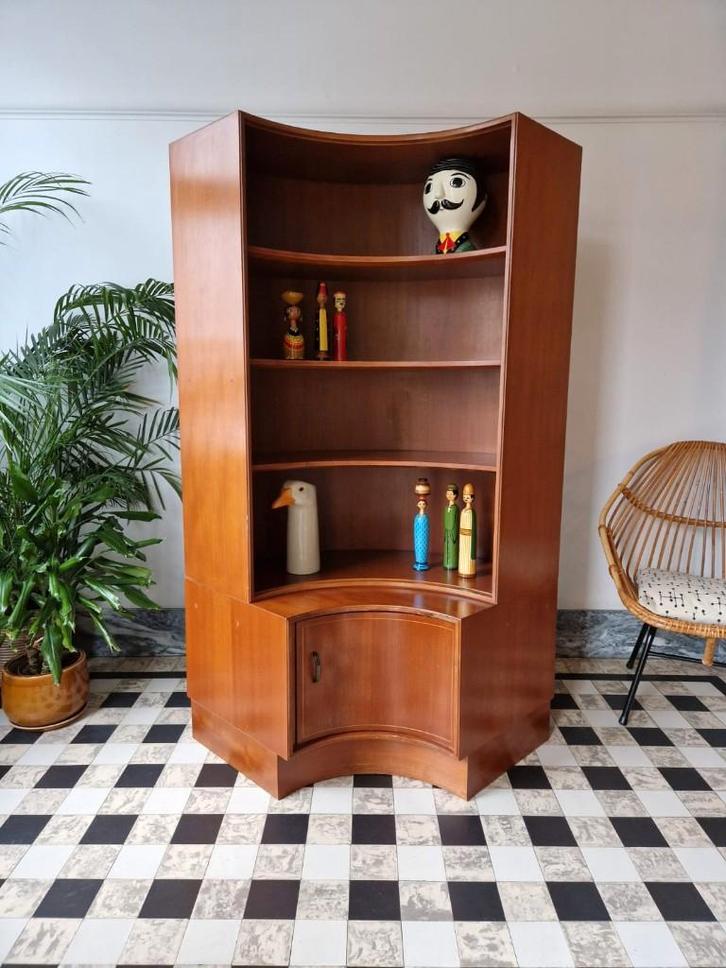 Vintage midcentury hoekkast | kast | boekenkast, Huis en Inrichting, Kasten | Wandmeubels, Gebruikt, 150 tot 200 cm, Minder dan 150 cm