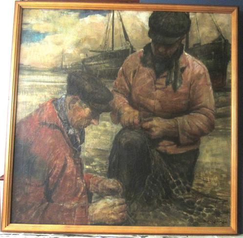 "Herstellen van het visnet" - Pierre Verbeke, Antiek en Kunst, Kunst | Schilderijen | Klassiek, Ophalen