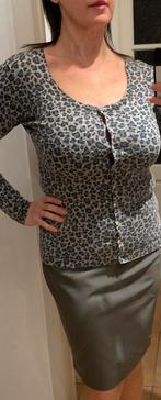 Tenu (femme) jupe crayon grise + gilet imprimé léopard – T42, Taille 42/44 (L), Gris, Enlèvement ou Envoi, Comme neuf