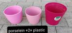 3x bloempot roze , hoogte 11-15cm = samen €8, Kunststof, Rond, Binnen, Ophalen of Verzenden