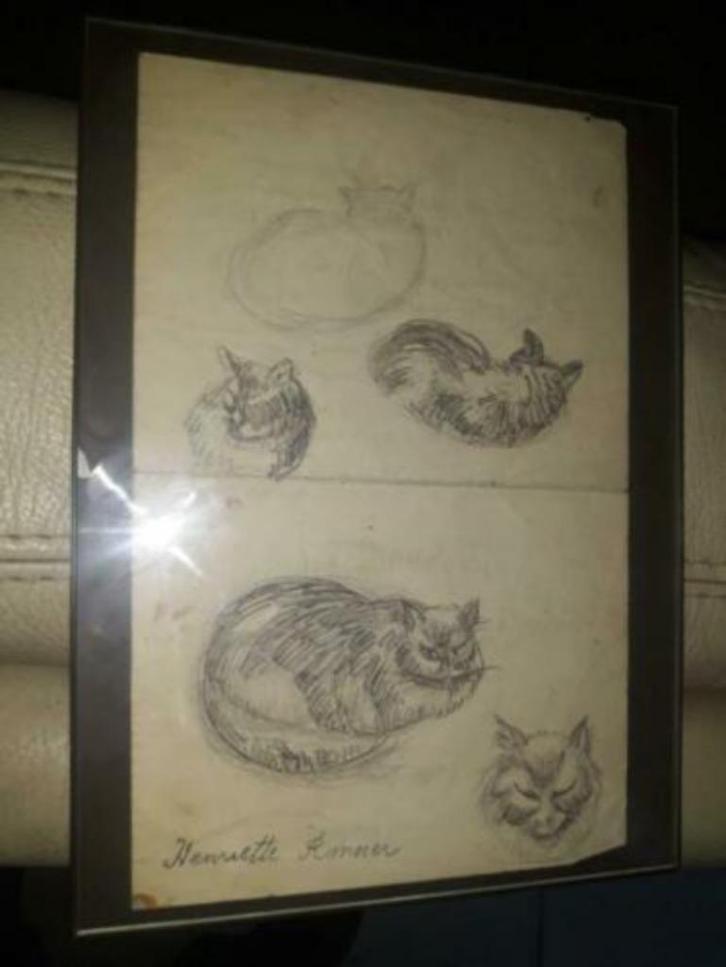dessin chat signe henriette ronner, Antiek en Kunst, Kunst | Tekeningen en Fotografie, Ophalen of Verzenden