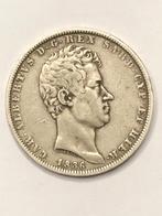 Munt zilver Italië 5 lire Carlo Alberto jaartal 1836 anker, Ophalen of Verzenden, Italië, Losse munt, Zilver