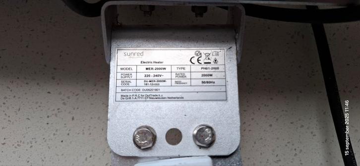 Deze Sunred elektrische heater levert 2000 Watt,, Tuin en Terras, Terrasverwarmers, Gebruikt, Ophalen