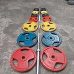 140 kilo Olympische Grip Gewichten Set + Barbell 220cm 20kg, Sport en Fitness, Ophalen, Gebruikt, Benen, Halterset