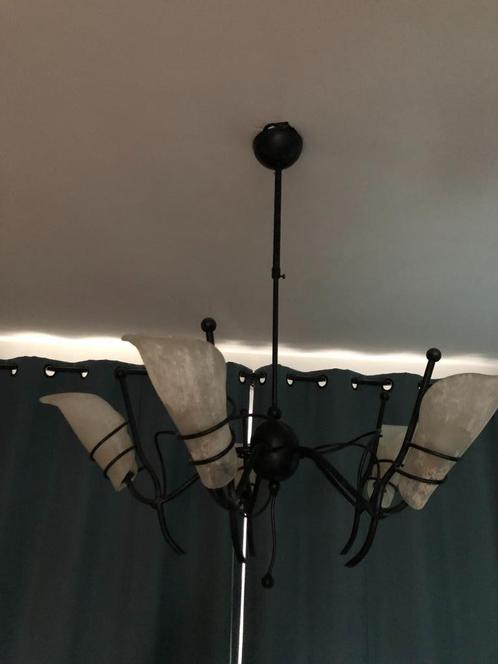 Set wand- en plafondlamp – matglas & zwart metaal – tijdloos, Huis en Inrichting, Lampen | Hanglampen, Gebruikt, 50 tot 75 cm