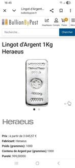 Lingot 1kg d' argent Heraeus, Postzegels en Munten, Edelmetalen en Baren, Ophalen, Zilver