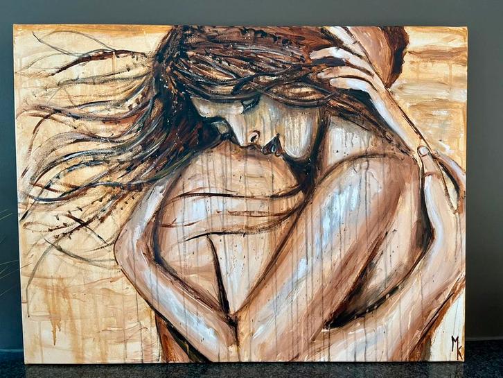 Vrij groot romantisch schilderij Mk Art, Antiek en Kunst, Kunst | Schilderijen | Abstract, Ophalen