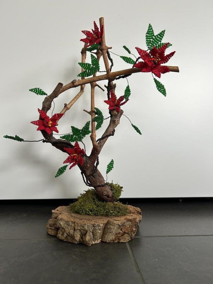 Kralen bloemstuk kerstroos, Huis en Inrichting, Woonaccessoires | Overige, Zo goed als nieuw, Ophalen of Verzenden