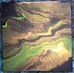 Abstract modern acryl canvas - 60*60cm - zwart/groen/goud, Enlèvement