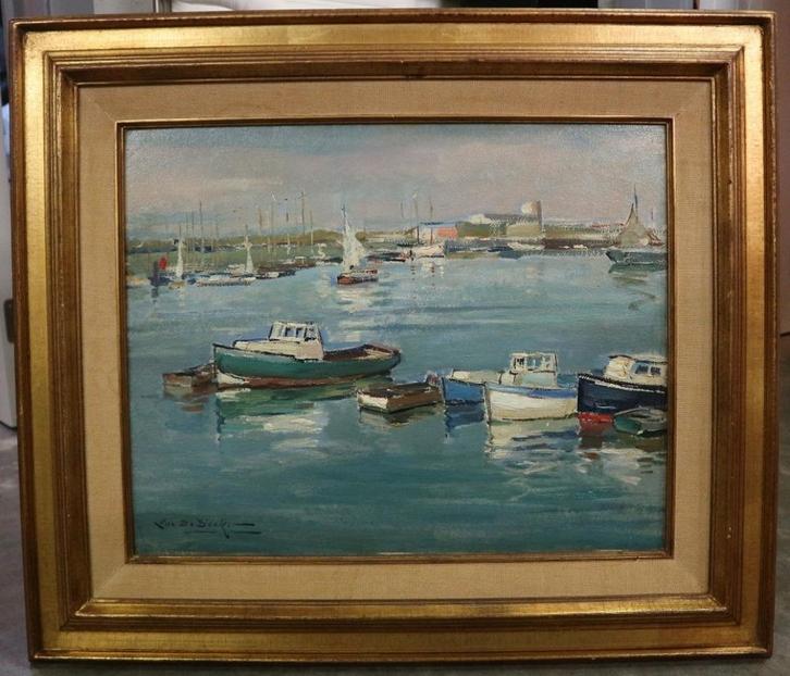 Luc DE DECKER, havengezicht, Antiek en Kunst, Kunst | Schilderijen | Klassiek, Ophalen of Verzenden