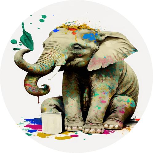 Banksy olifant Muurcirkel 40x40 Forex + Ophangsysteem, Huis en Inrichting, Woonaccessoires | Wanddecoraties, Nieuw, Verzenden
