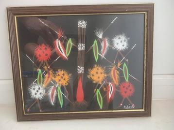 Tableau vintage sur fond noir – signé beschikbaar voor biedingen