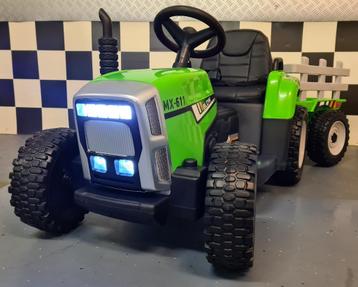 Kindertractor met aanhanger - soft start - leren zit - RC