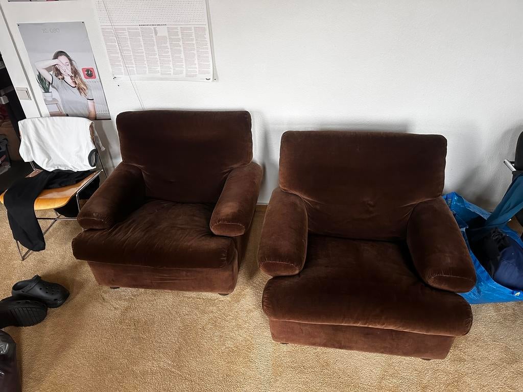 2 sièges 1 place en velours brun, Maison & Meubles, Enlèvement, Comme neuf, Tissus
