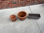 Bloempotten met onderborden en 1 plastiek bak, Ophalen, Gebruikt, Terracotta