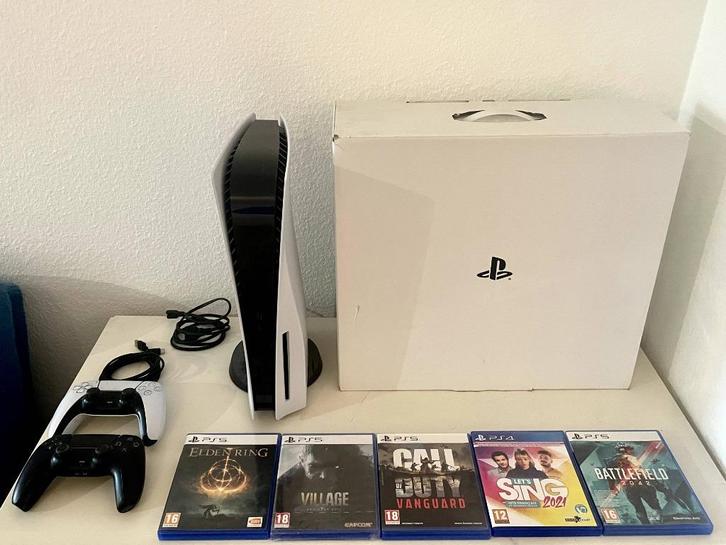 Playstation 5 - Disc Fat Edition + 2 Controllers + 5 Games, Games en Spelcomputers, Spelcomputers | Sony PlayStation 5, Zo goed als nieuw