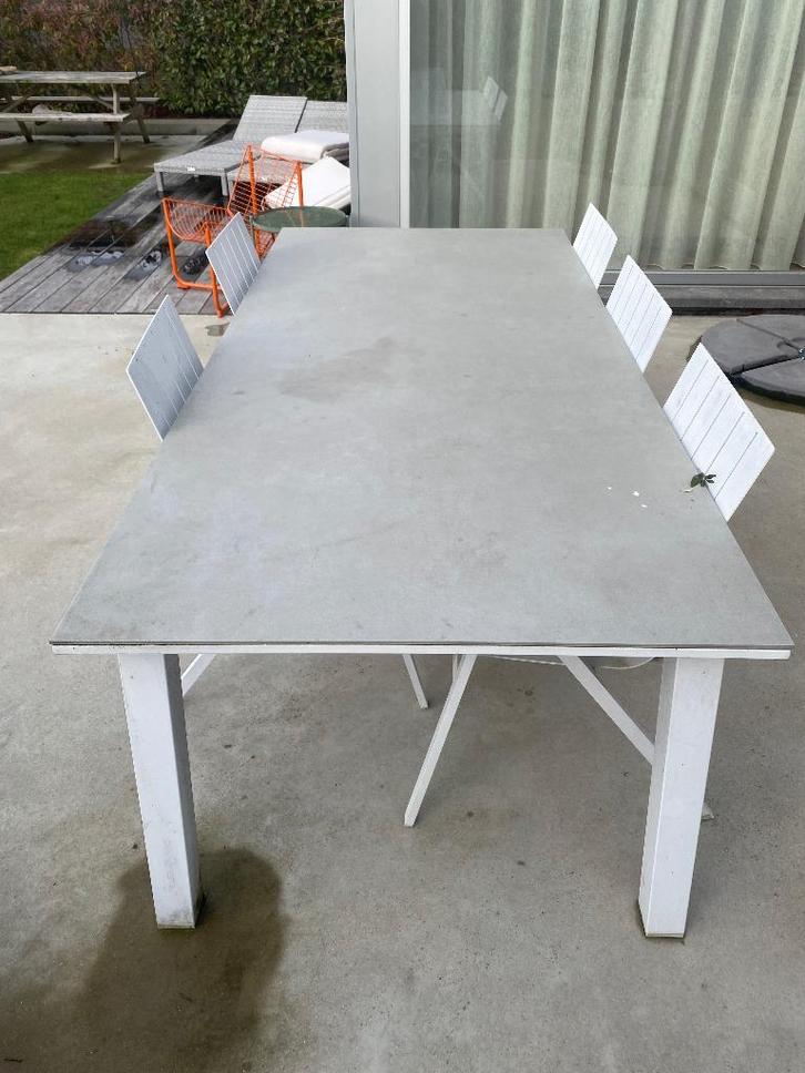 Design tuintafel met 5 stoelen, Tuin en Terras, Tuintafels, Gebruikt, Rechthoekig, Aluminium, Ophalen