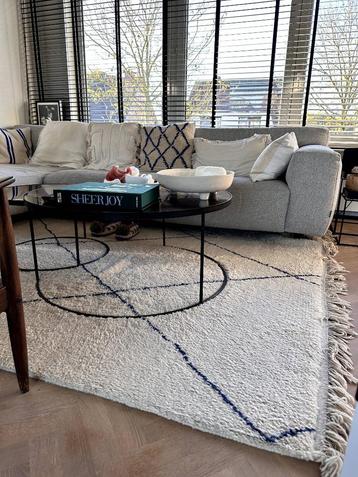Berbertapijt wol 200x300cm ecru met blauwe lijnen beschikbaar voor biedingen