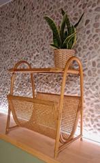 Vintage Retro Rotan Bamboe bijzettafel met tijdschriftenbak, Huis en Inrichting, Ophalen, Gebruikt