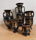 Set van 5 prachtige Griekse vazen met 24k goud, Ophalen, Blauw, Aardewerk of Porselein, Zo goed als nieuw