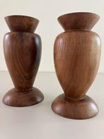 Set antieke massief HOUTEN Kandelaars, H 20 cm., Ophalen