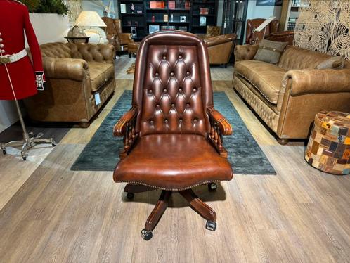 Originele Engelse Chesterfield bureaustoel Bruin leer, Huis en Inrichting, Bureaustoelen, Bureaustoel, Bruin, Ophalen of Verzenden