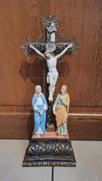 Antiek kruisbeeld,gekleurd, plaaster, Antiek en Kunst, Ophalen