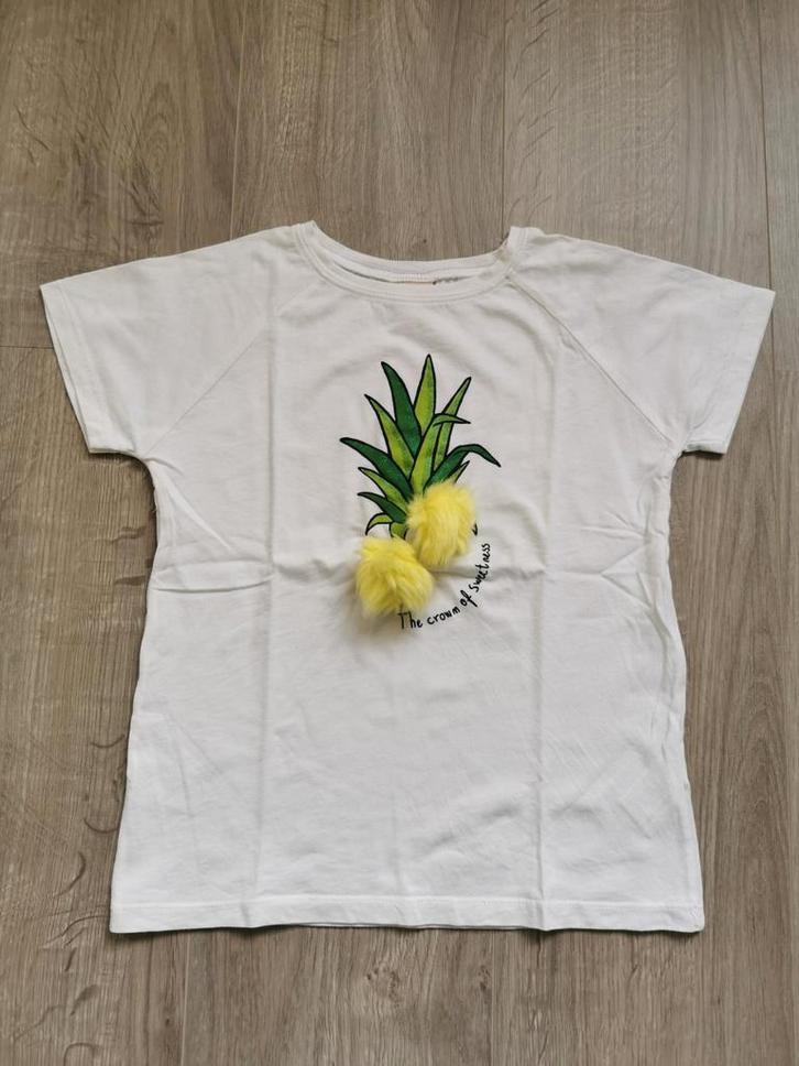 Witte t-shirt ananas Zara - maat 122, Kinderen en Baby's, Kinderkleding | Maat 122, Zo goed als nieuw, Meisje, Shirt of Longsleeve