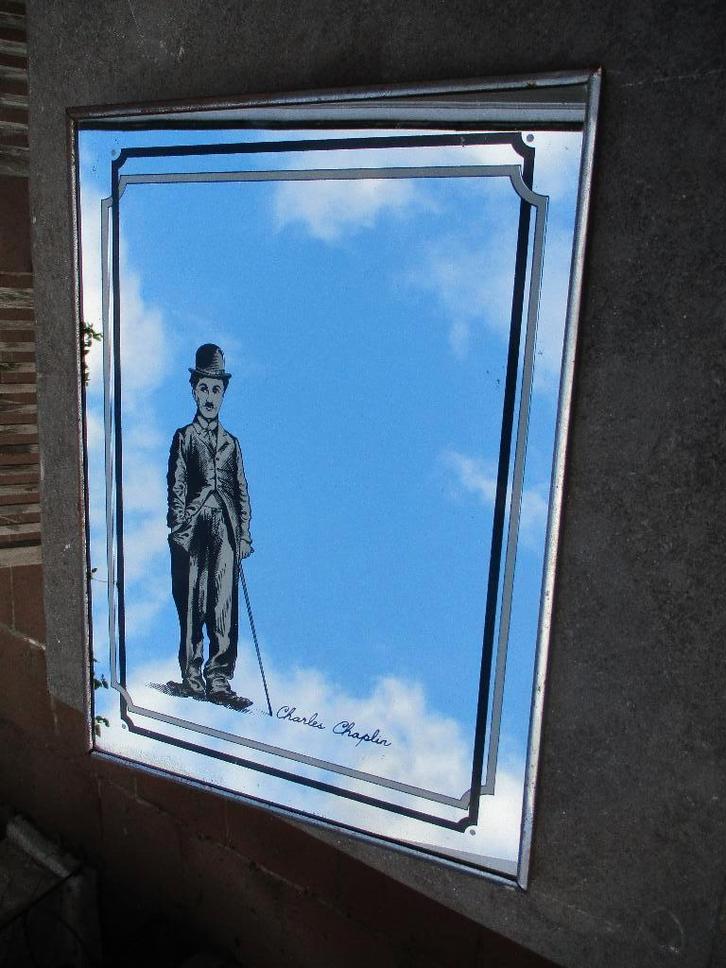 Vintage  SPIEGEL met CHARLES  CHAPLIN, Antiek en Kunst, Curiosa en Brocante, Ophalen of Verzenden