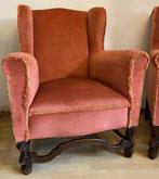 Ensemble de 2 fauteuil en tissu velours à oreilles vintage., Tissus, Utilisé, Moins de 75 cm, 50 à 75 cm