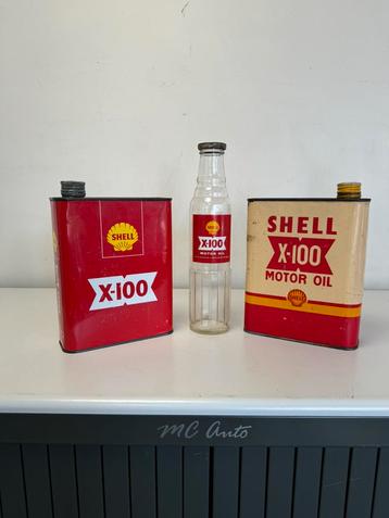 Bidon et bouteille d'huile SHELL X-100 