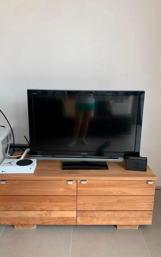 TV meubel Vol Teakhout, Huis en Inrichting, Kasten |Televisiemeubels, Gebruikt, Minder dan 100 cm, 100 tot 150 cm, 50 tot 75 cm